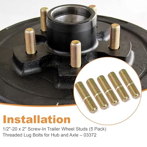 03372 Screw in Trailer Wheel Studs - 5 Pack, Each Stud Measures 1/2"-20 x 2