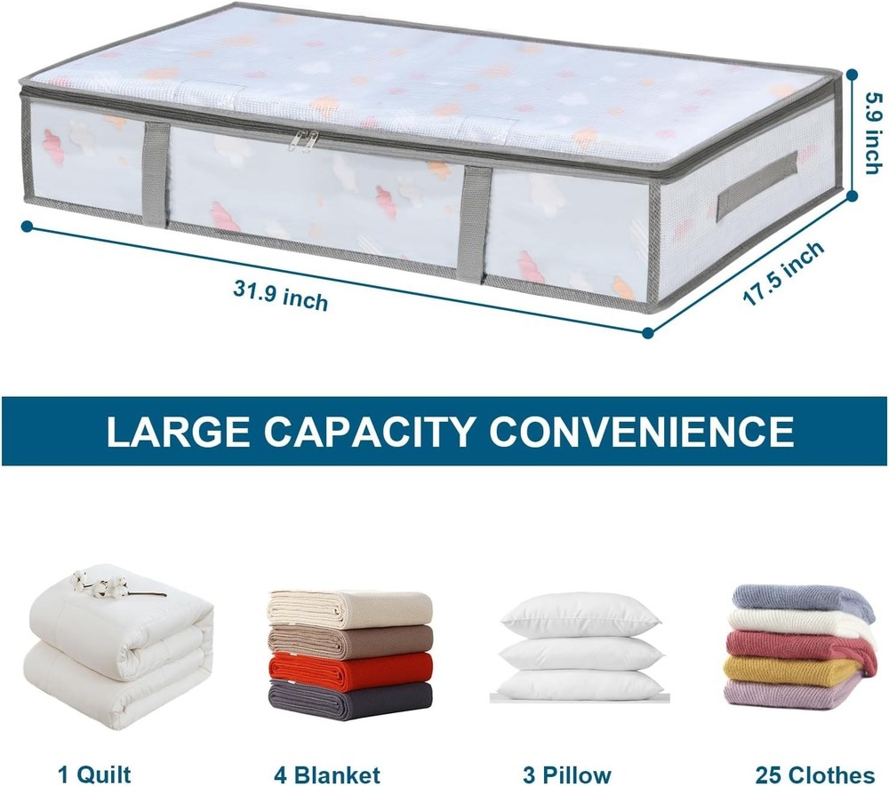 4-Pack Humid-Proof Under Bed Storage Bins, Transparent & Durable Design