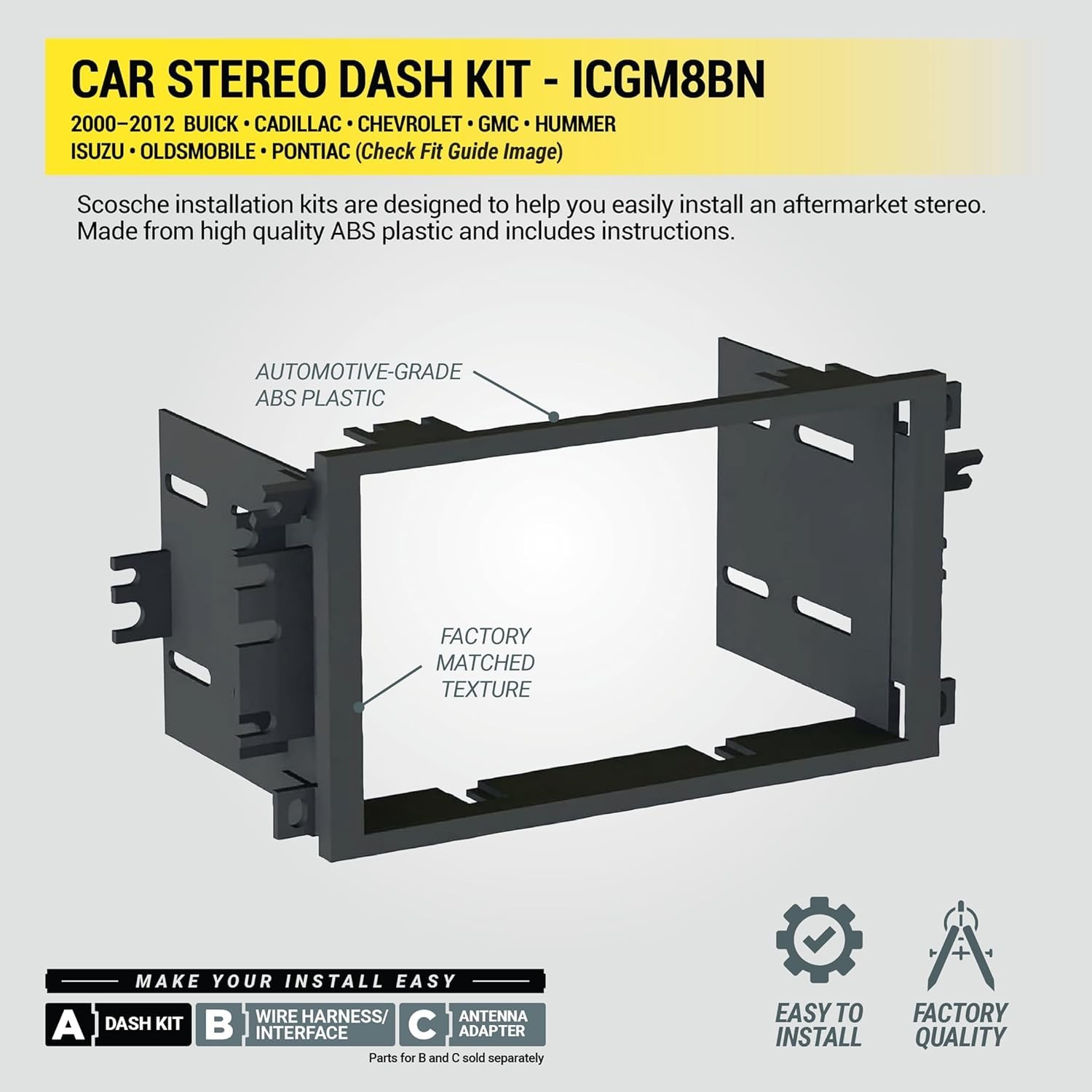 ICGM8BN Double DIN Radio Installation Dash Kit Compatible with Select 1992-2012