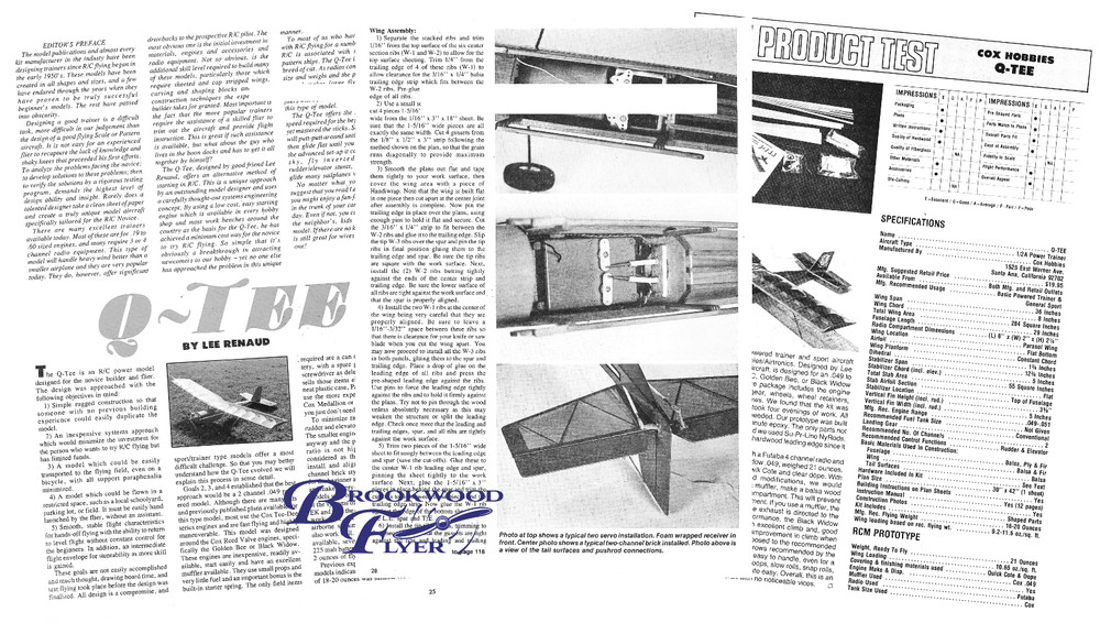 RCM Q-TEE PLAN + PATTERNS & CONSTRUCTION ARTICLE to Build 36" RC Model Airplane
