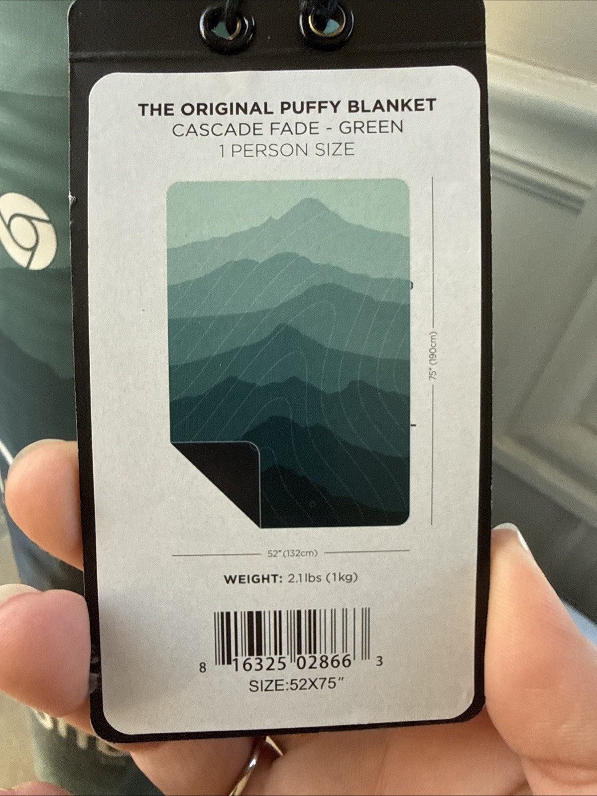 The Original Rumpl Puffy Blanket - 1 Person - green and black Cascade Fade