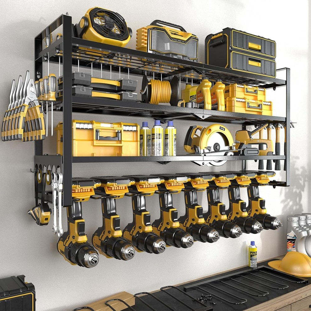 Power Tool Organizer 8 Drill & Screwdriver Wall Mount 3 Layer Storage Rack W/