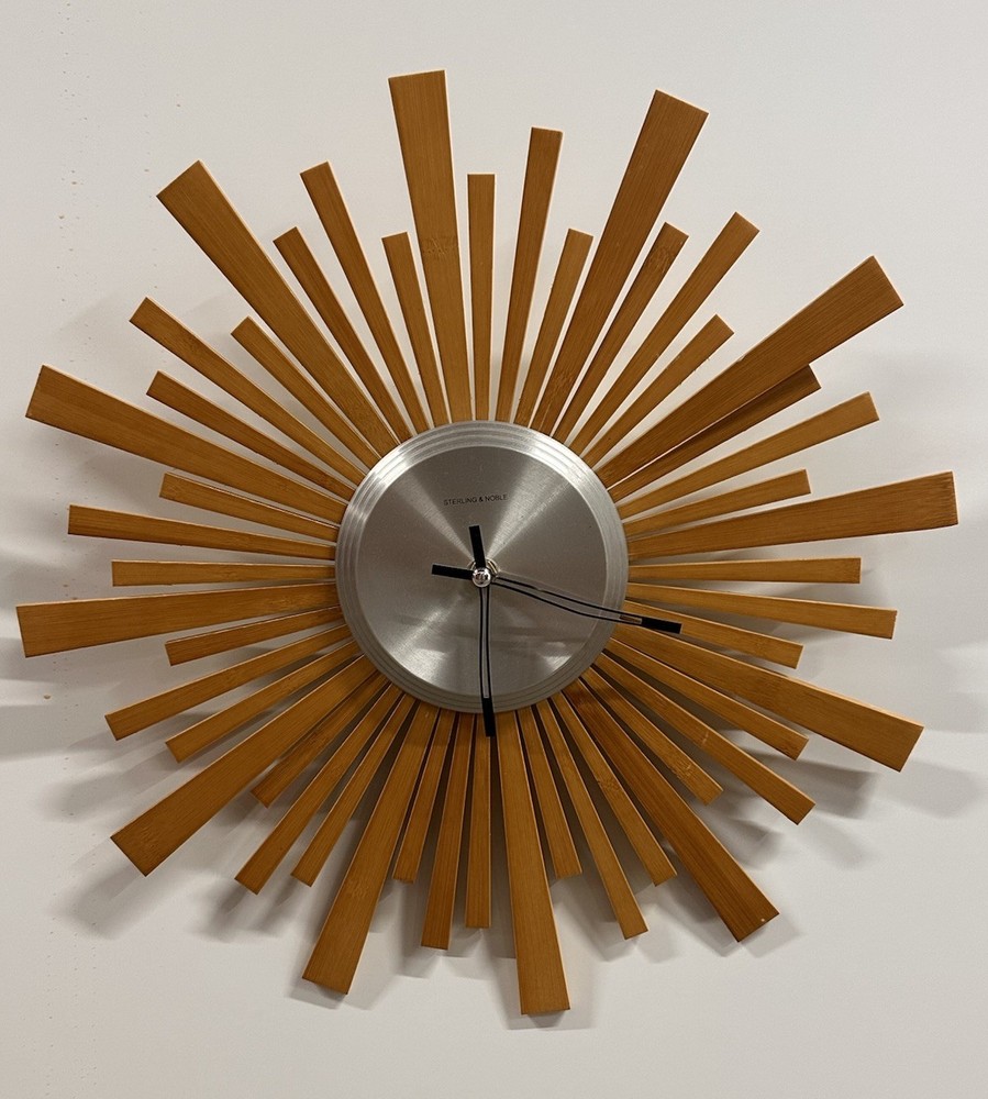 Sterling & Noble 16” Mid Century Modern Style Wall Clock Atomic *Read Needs Work
