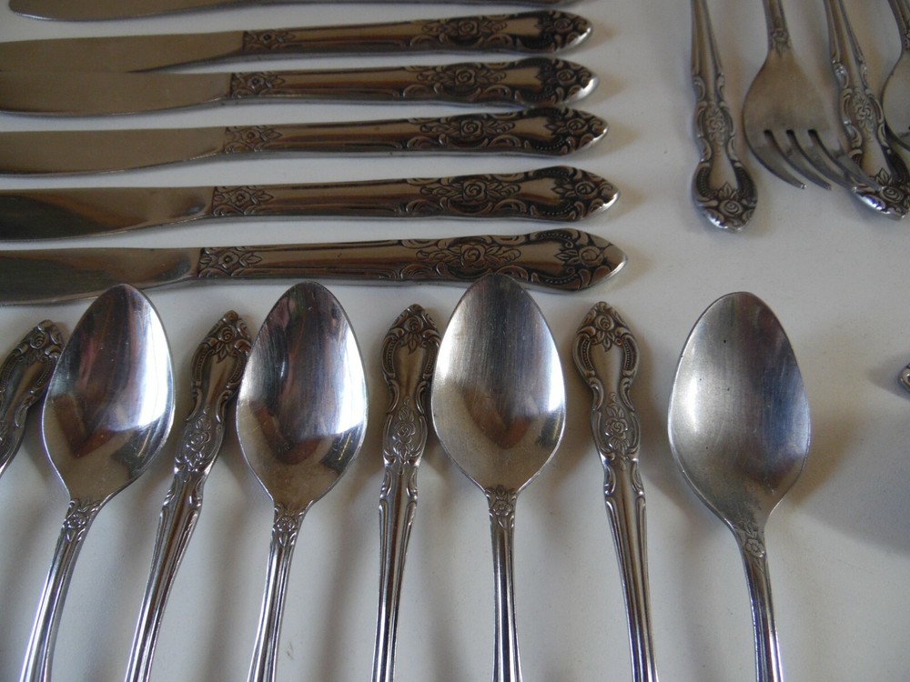 30 pieces Lustreware Rose Pattern Stainless Flatware