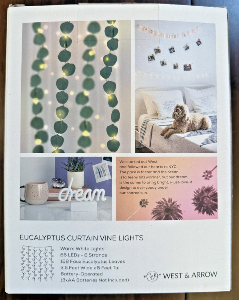 2 Boxes LED Eucalyptus Vine Curtain String Lights, 66 LEDs, West & Arrow, NIB