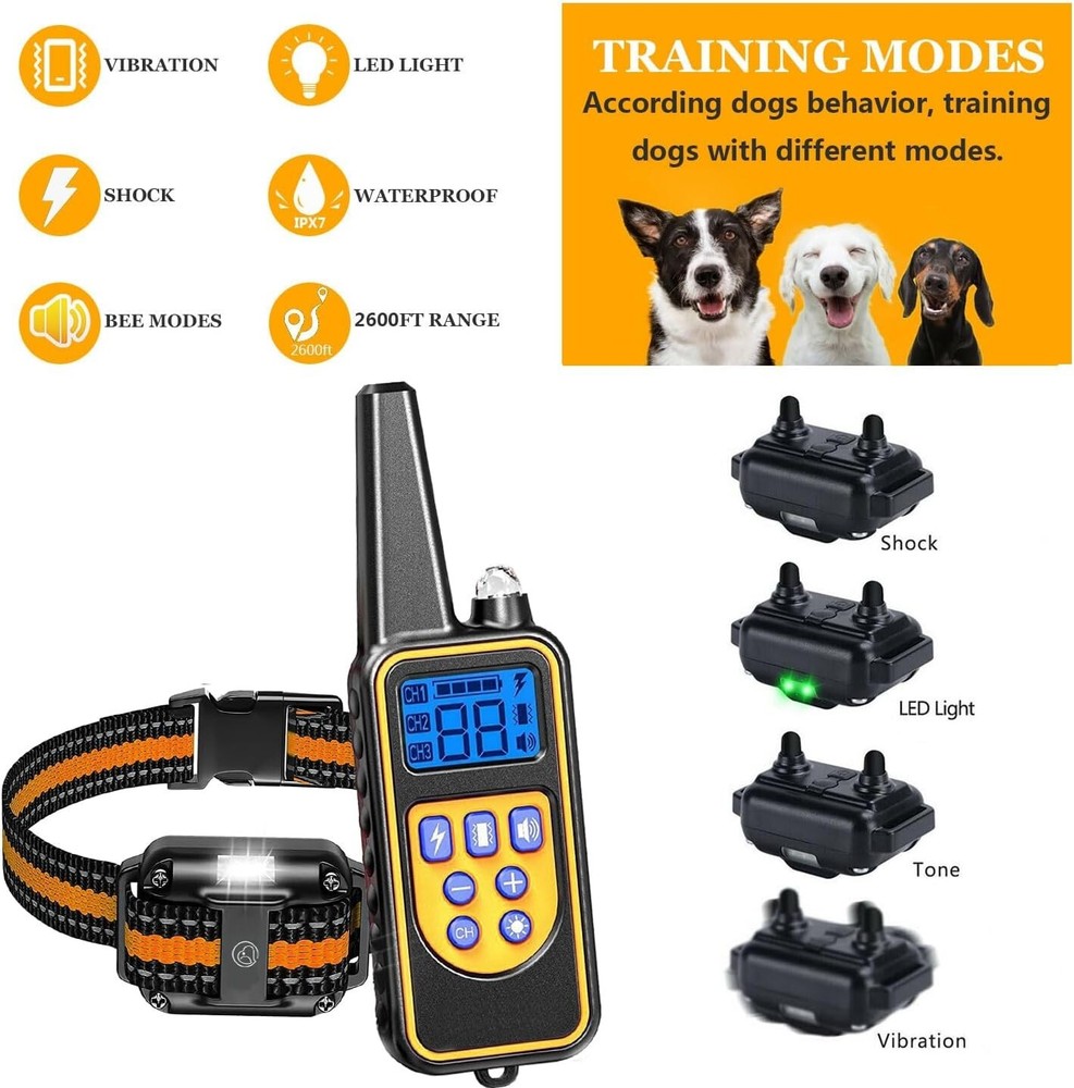Multi-Dog Training System: 3 Rechargeable Shock Collars with Long Remote Range