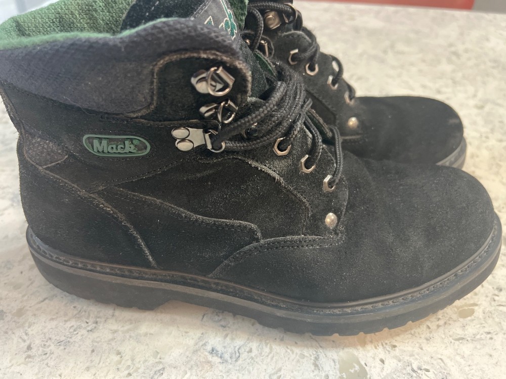 size 10.5 black suede Mack work boots.
