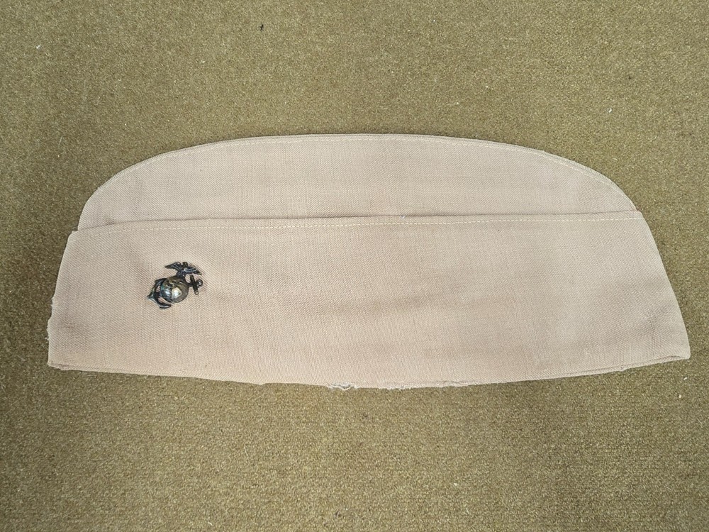 WWII USMC Khaki Garrison Cap with EGA Device SCREWBACK