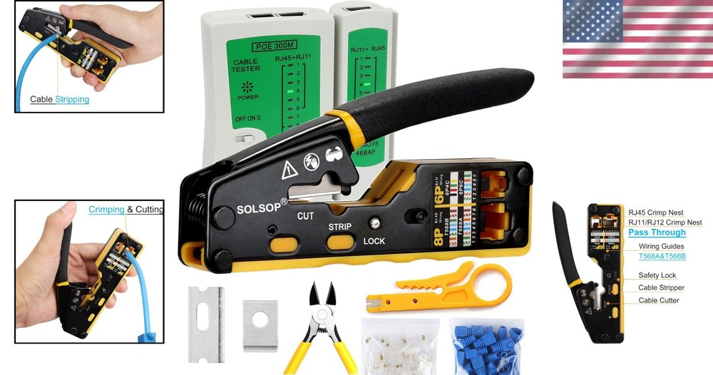 Pass Through RJ45 Crimp Tool Kit - Ethernet Cat6 Crimper