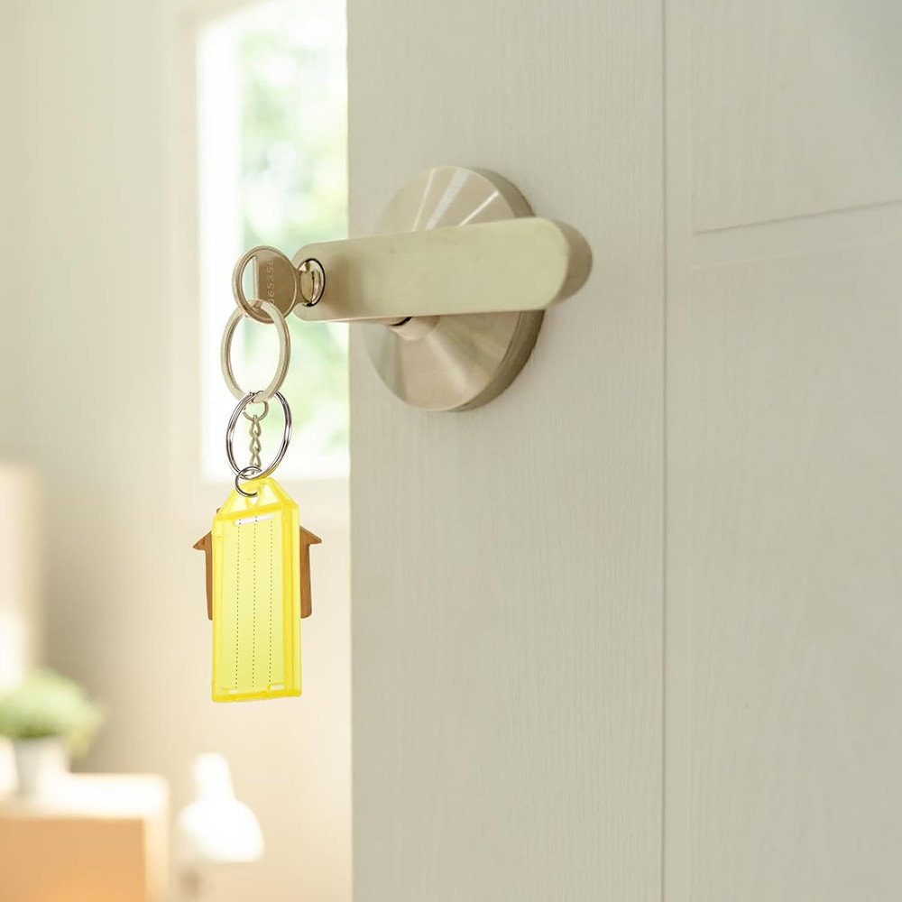 200 Pcs Plastic Key Tags, Key Label Window with Split Ring and Ruled Blank Label