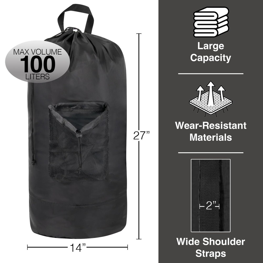 Laundry Bag Backpack with Shoulder Straps and Mesh Pocket Laundry Backpack La...