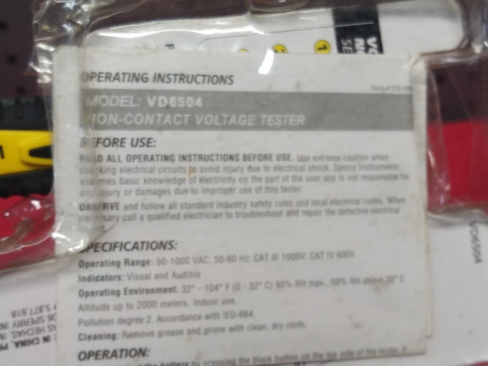 AC Volt Sensor Sperry Instruments Non-Contact 50-1000 VAC VD6504