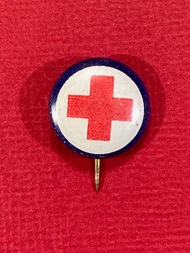Vintage Red Cross Button / Pin