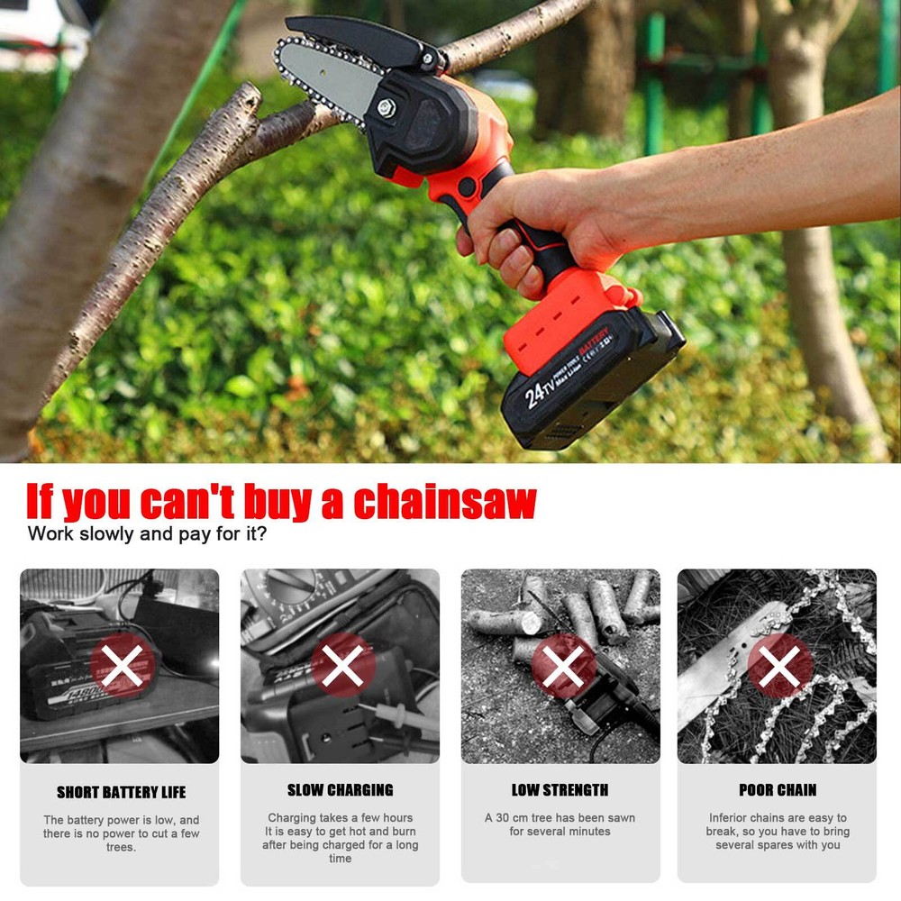 4 Inch Mini Electric Cordless Chainsaw Protable Chainsaw Rechargeable Battery US