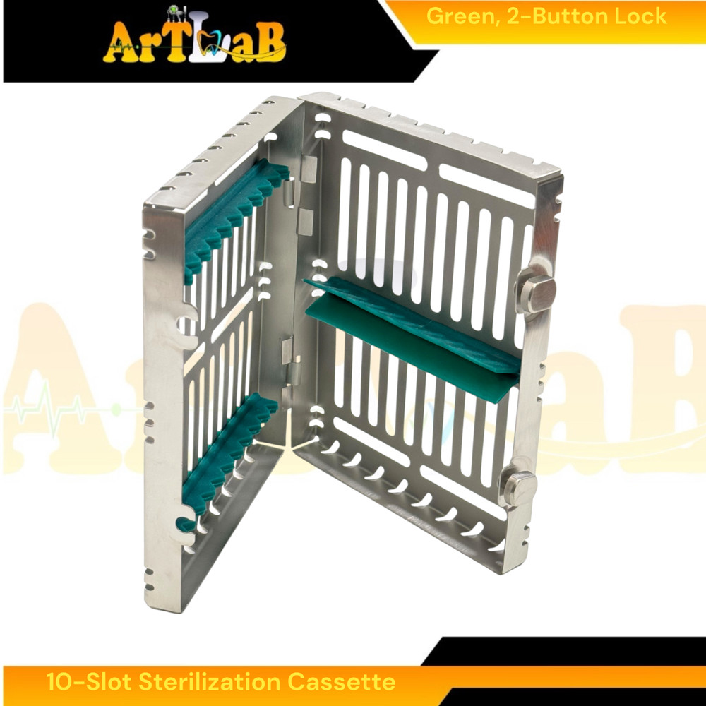 2 Count, Sterilization Cassette Boxes with Detachable Lid, Lockable,Green+Orange