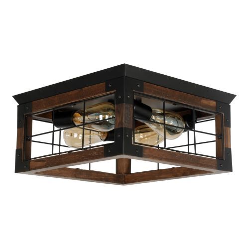 Rustic 2/4 Light Ceiling Fixture，Farmhouse Wood Flush Mount Ceiling Light Cage