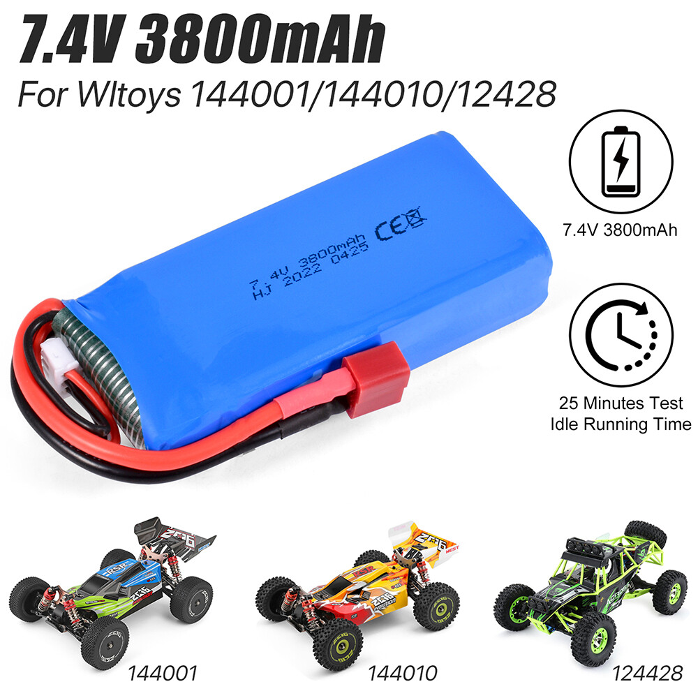 2pcs 7.4v 3800mah Rc 2s Lipo Battery T Plug For Wltoys 144001 144010 124016