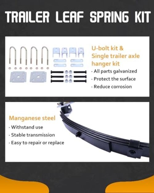 Trailer Leaf Spring Kit 3500lb Single Trailer Axle 4 Leaf Spring Kit with U