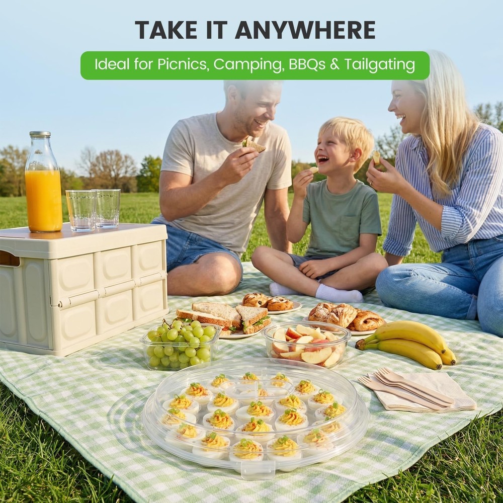 HAKSEN Deviled Egg Containers with Lid, 3PCS Deviled Egg Platter Carrier Hold...