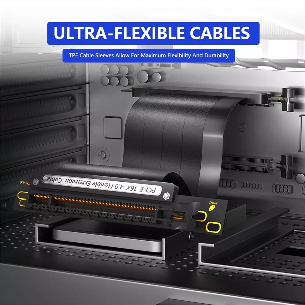 90 Degree PCIE 4.0 Extension Cable 16x Shielded High Speed GPU Riser Cable New