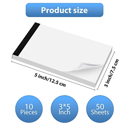 10 Pack Blank Notepad Ruled for 3x5 Inch (50 Sheets) Blank - 10 Pack - White