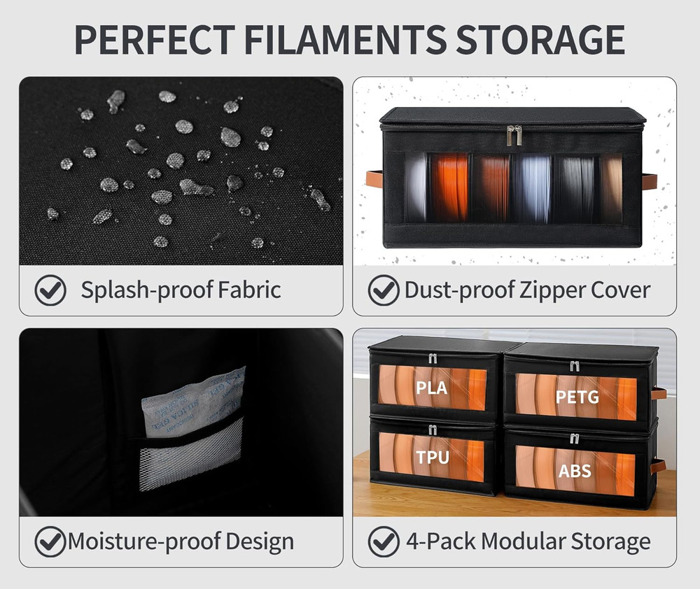 Filament Storage Box - 4 Pack 3D Printer Filament Storage Containers with Desicc