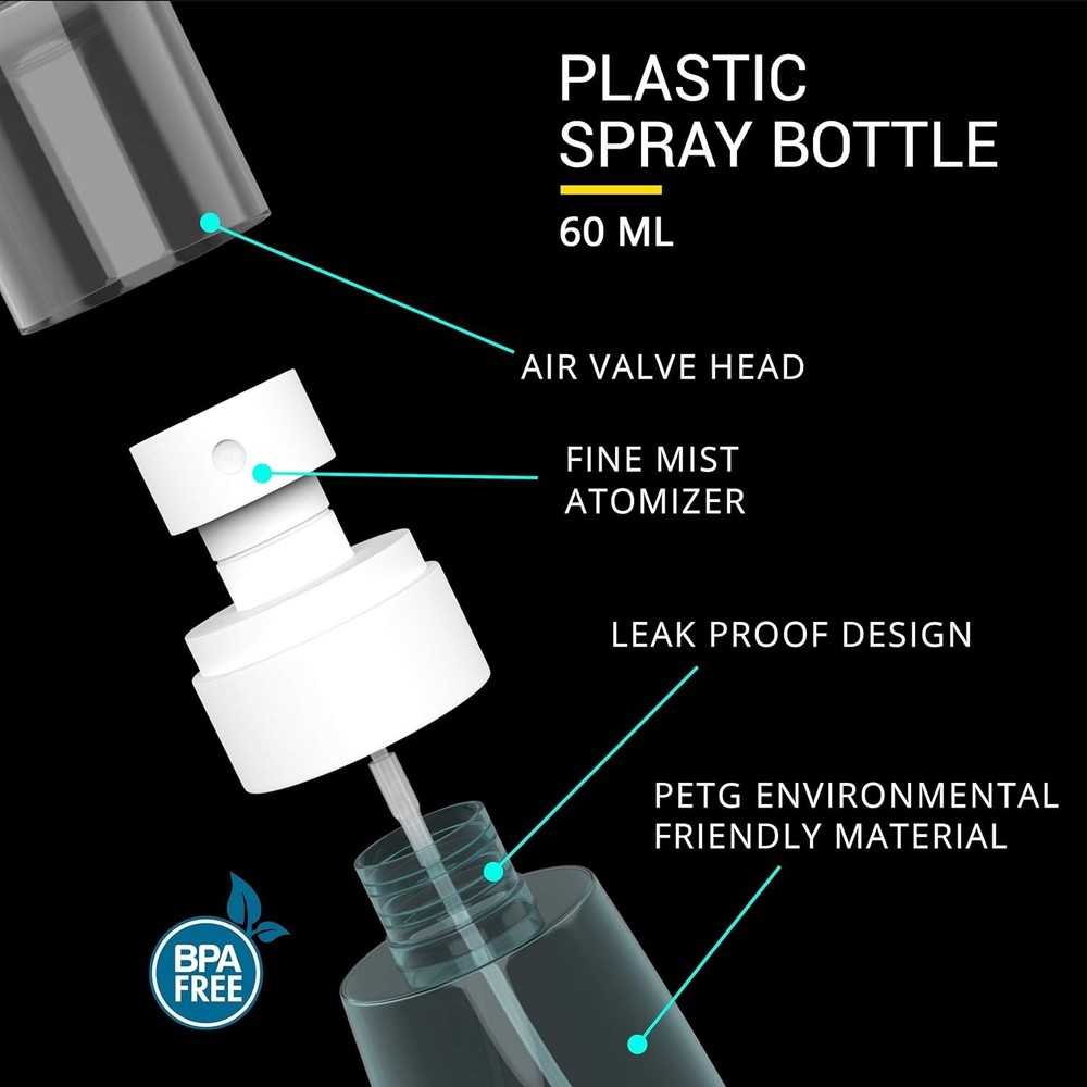 Eco-Friendly 2oz Mini Spray Bottles with Fine Mist - Refillable & Leak Proof