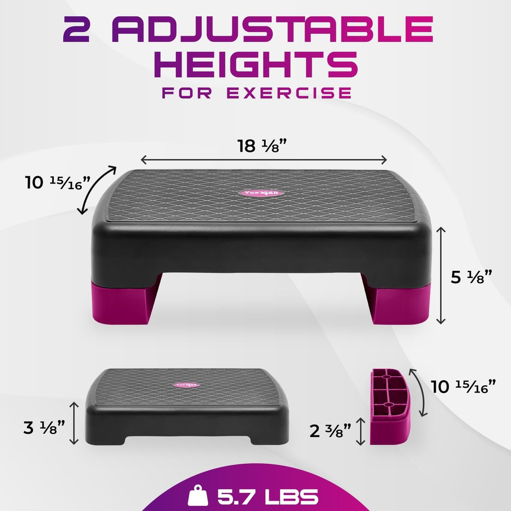 18.9" Aerobic Exercise Step Platform with 2 Risers, Adjustable Height Workout St