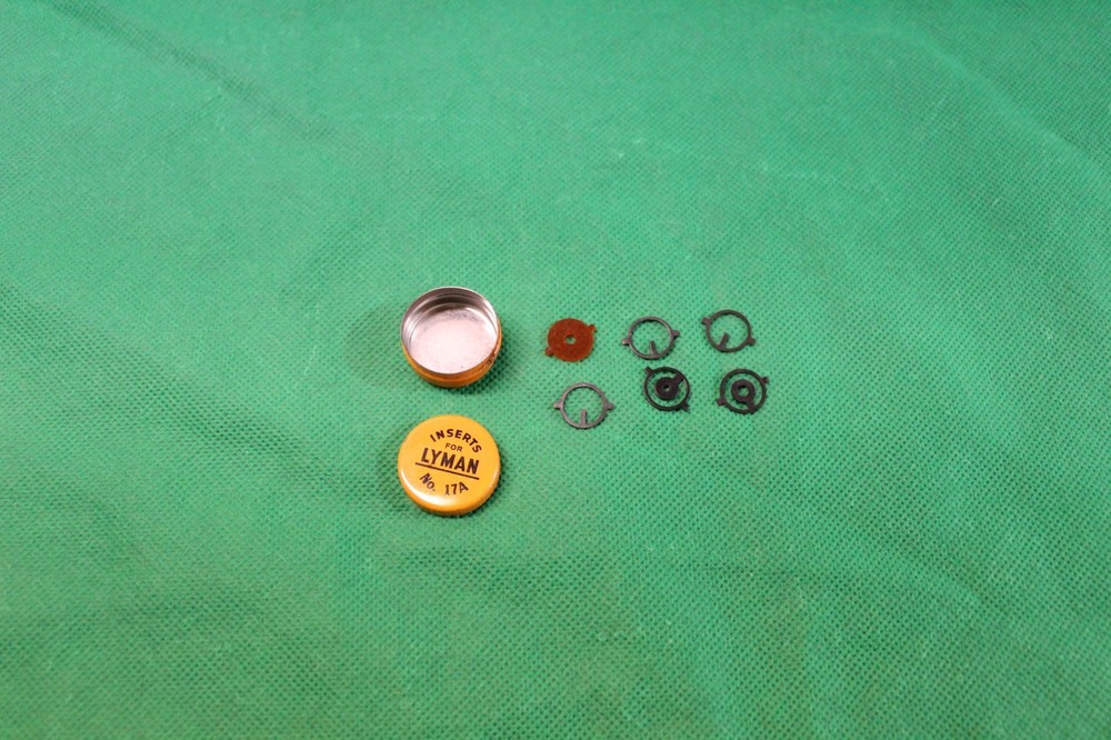 Lyman 17A Front Globe Sight Inserts in original Tin NICE w 6 Inserts