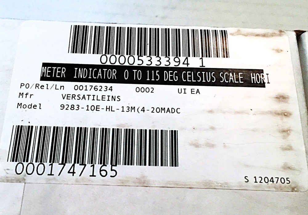 VERSATILE 9283-10-E-HL13M PANEL METER 1204705 / 0 - 115 C SCALE