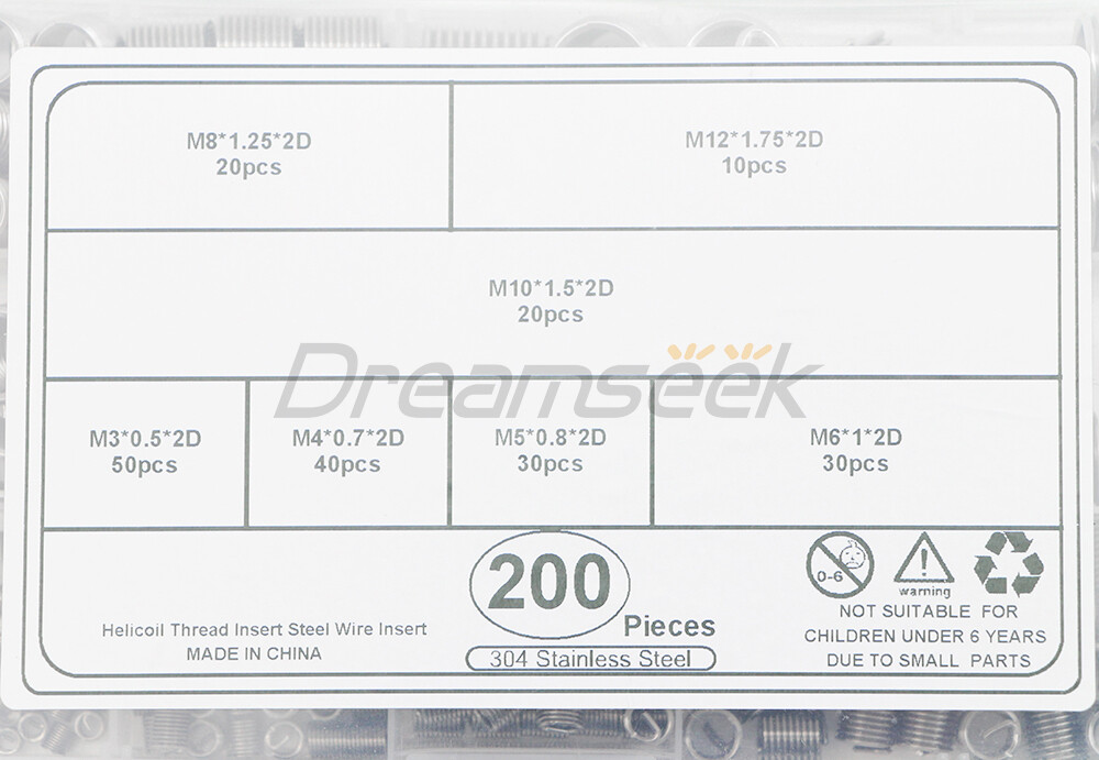 200Pcs Helicoil Thread Insert Assortment 7 Size Threaded Inserts Stainless Steel
