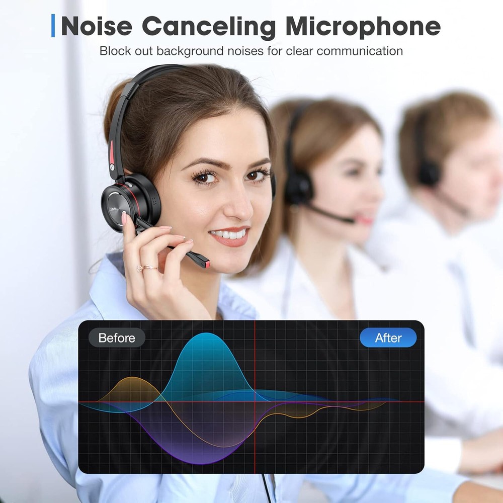 2 PK Wireless Headset with Microphone Noise Cancelling Trucker Bluetooth Headset