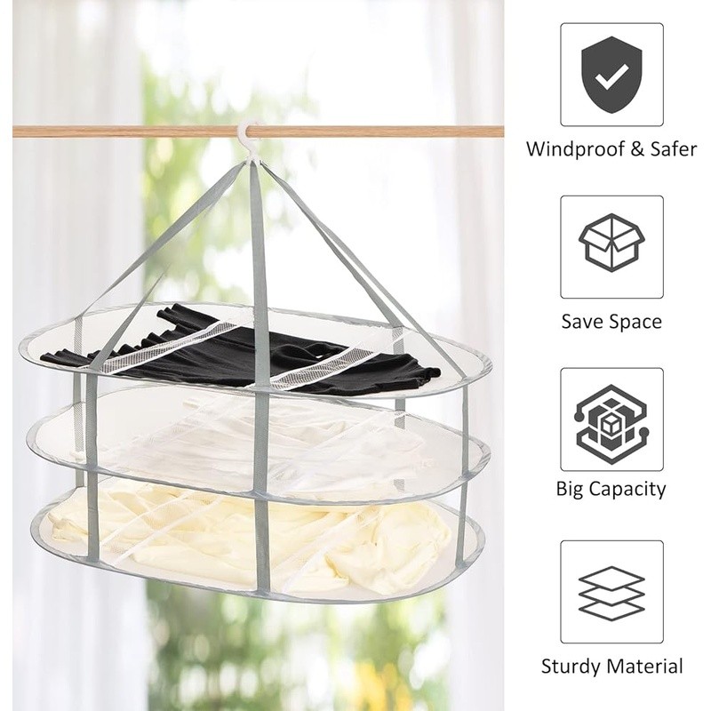 3 Layer Portable Hanging Drying Rack Foldable Clothes Dryer W/ Rotating Hooks US