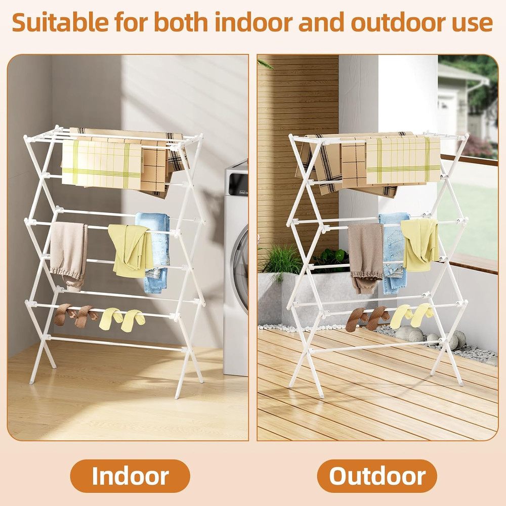 Drying Rack Clothing, 3-Tier Clothes Drying Rack Foldable, Antirust Laundry Dryi