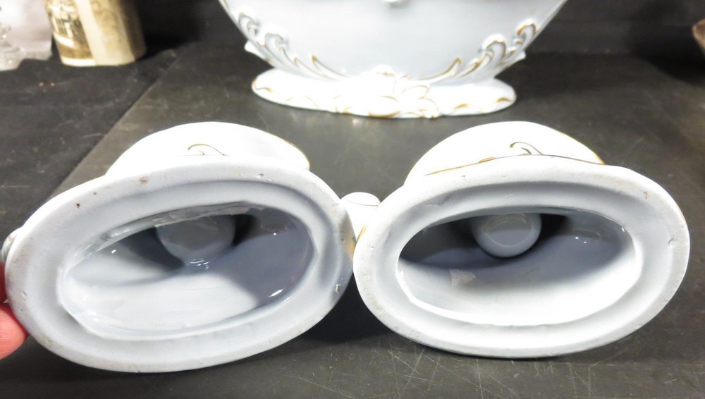 3 Piece Blue Ceramic Console Set w/ Gold Decoration