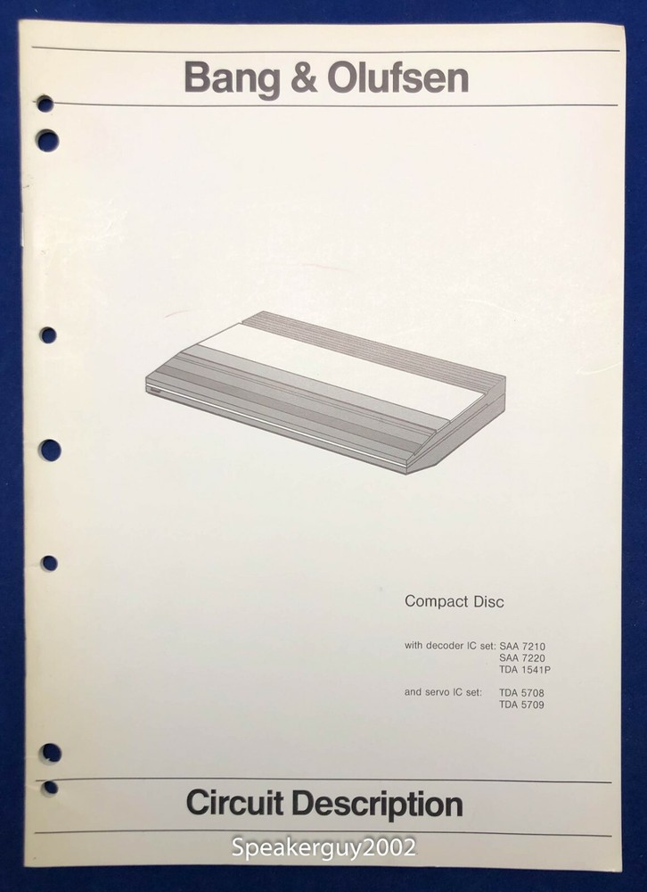 Original B&O / Bang & Olufsen Compact Disk Circuit Description Manual