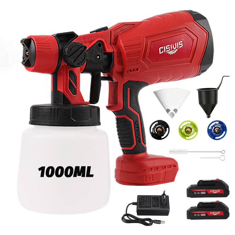 Cordless Paint Sprayer 1000ML HVLP Spray Paint Gun With 2 Batteries For DIY Work