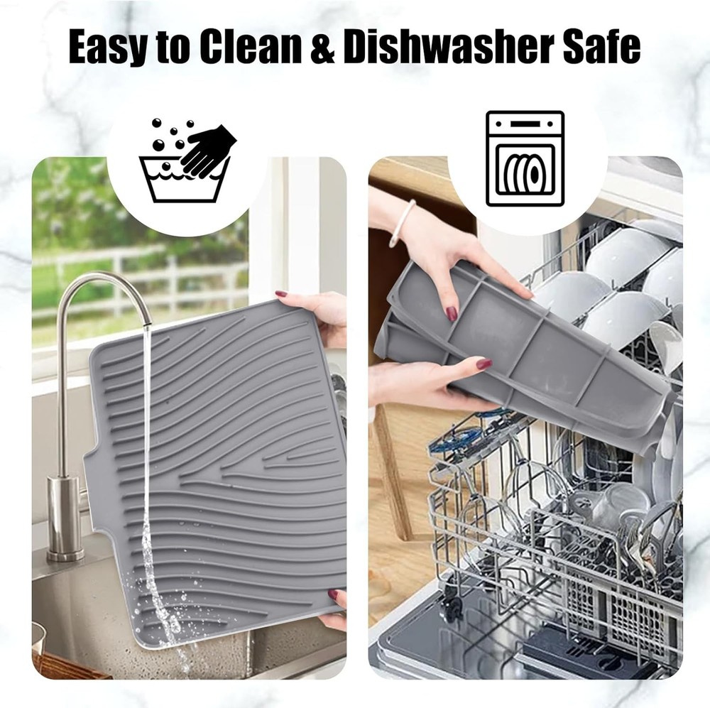 Silicone Dish Drying Mat for Kitchen Counter, Dish Drying Pad, Non-Slip