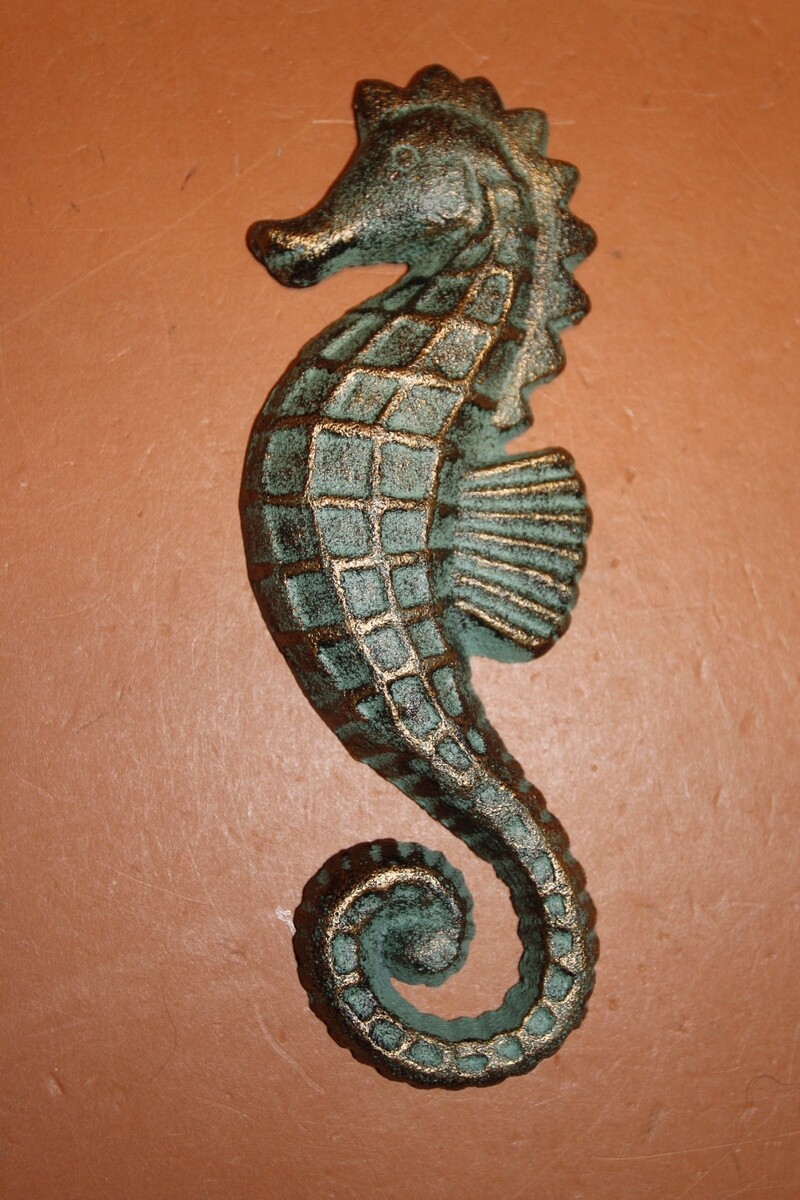 (6) Sealife Seahorse Starfish Bathroom Towel Wall Hooks Plaque, Blue Seas Set