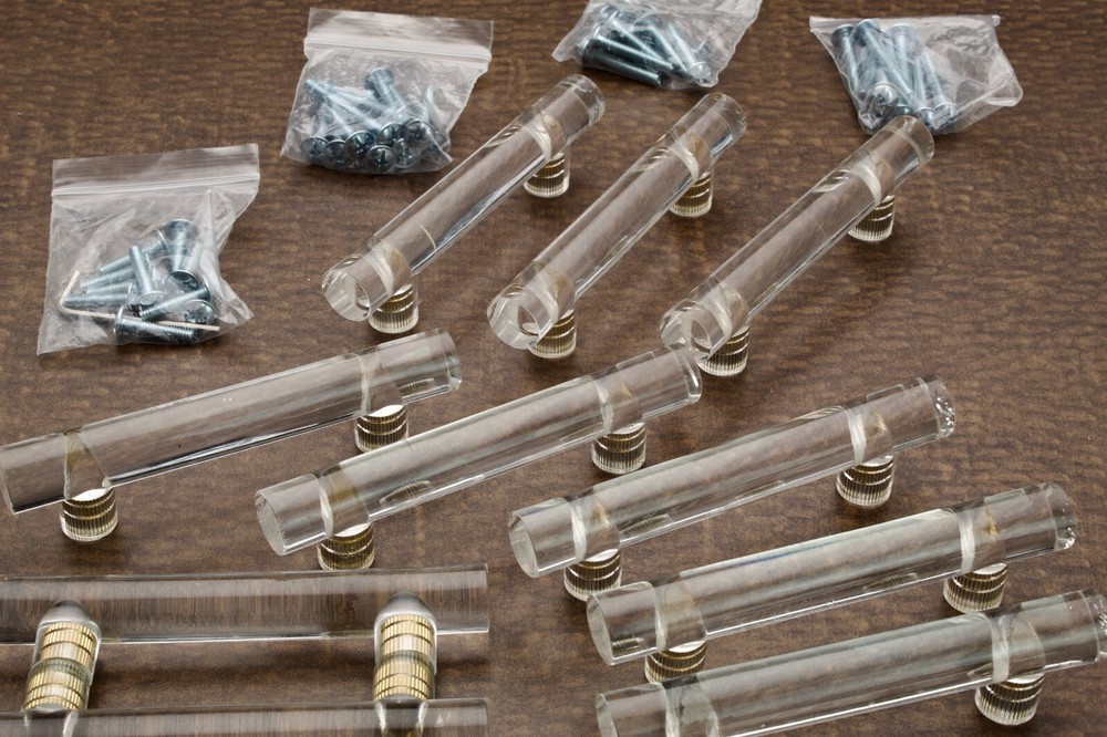 13 Vintage Clear Lucite Bar Style Pull Drawers