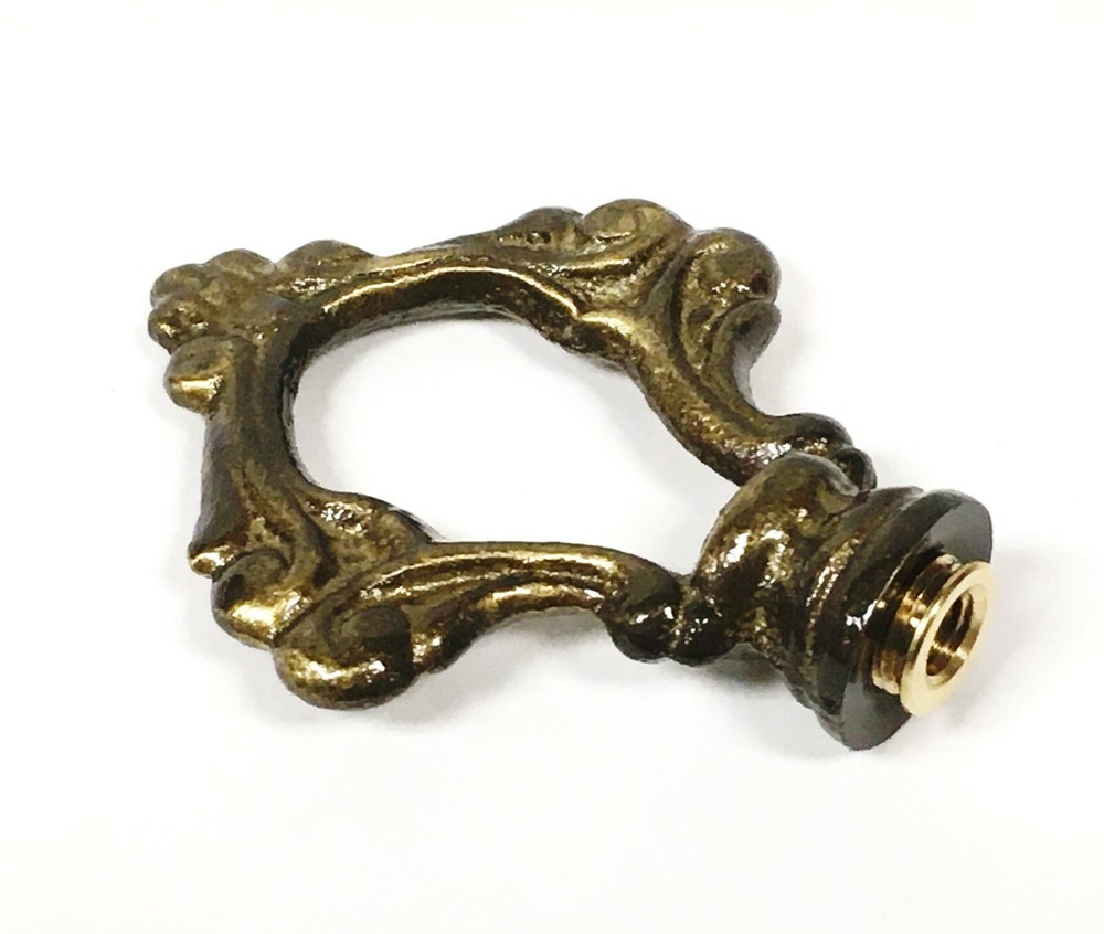Lamp Finial-Solid Cast Brass ORNAMENTAL LOOP w/dual threads, AB Finish-FS