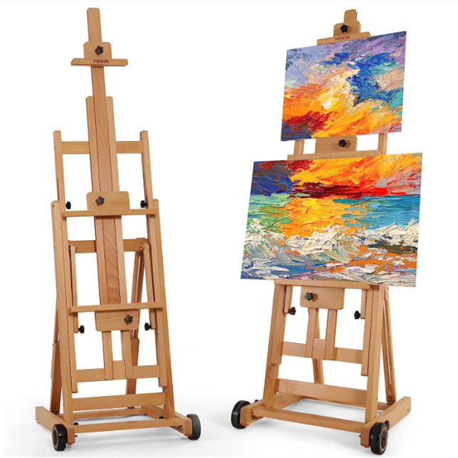 Movable Studio Easel Artist Painting Stand Beech Wood H-Frame Heavy Duty 87 In