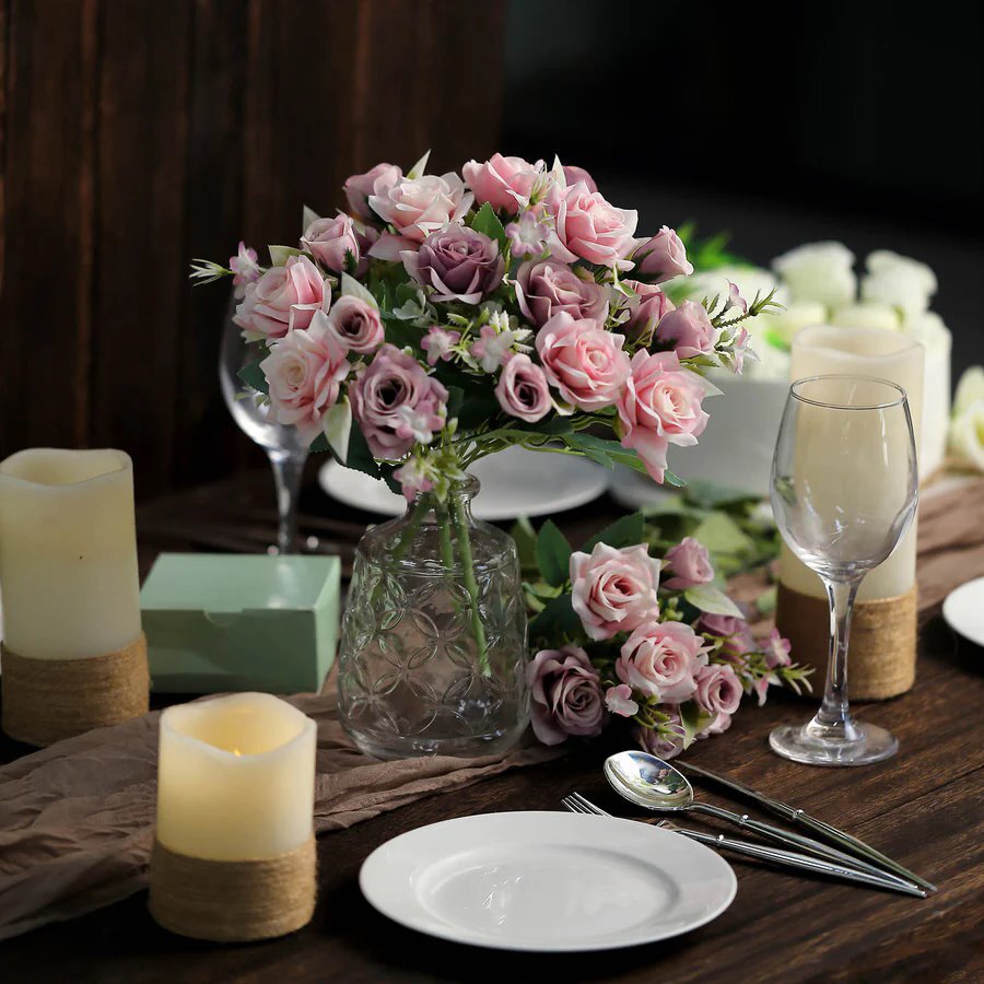 DUSTY ROSE 4 Bushes 12" Silk Roses Artificial FLOWERS Bouquets Party Home