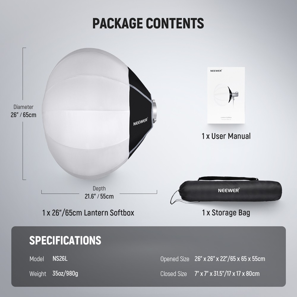 NEEWER 26''Lantern Softbox,Quick Release 360°Light Diffuser Bowens Mount Softbox