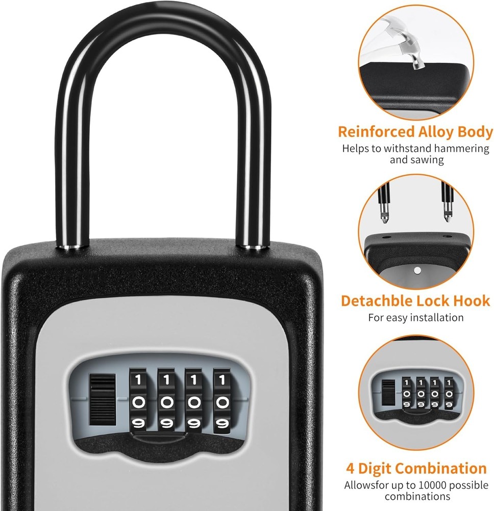 Lock Box for House Key, 4-Digit Code, Large Capacity, White