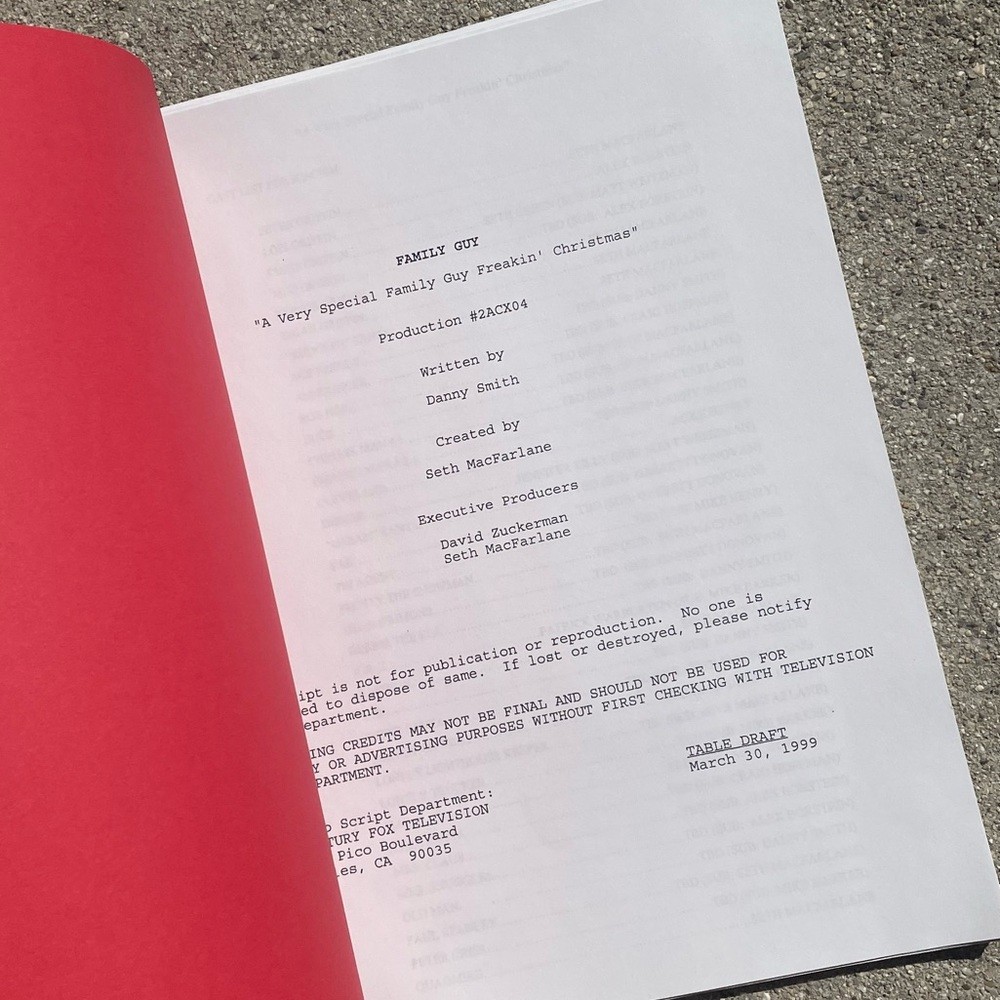 RARE Family Guy Original 1999 Production Used Table Draft Script Seth MacFarlane