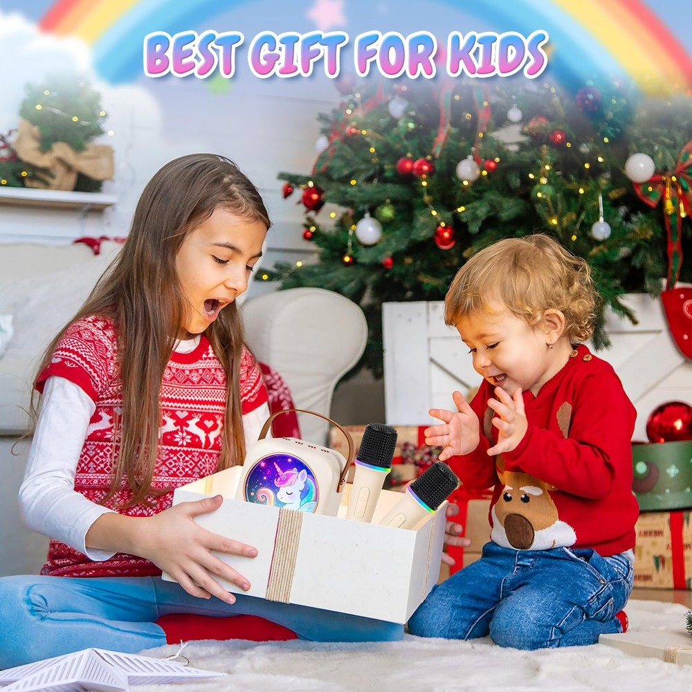 Mini Karaoke Machine with 2 Wireless Microphones, Portable Bluetooth Speaker ...