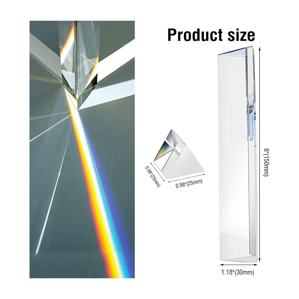 2Pcs Clear Triangular Prism,6&1In Lengths Optical Prisms for Teaching Light6644