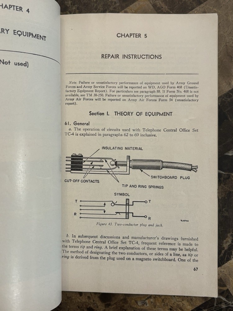 WWII WAR DEPARTMENT TECHNICAL GUIDE TELEPHONE CENTRAL OFFICE SET TC-4