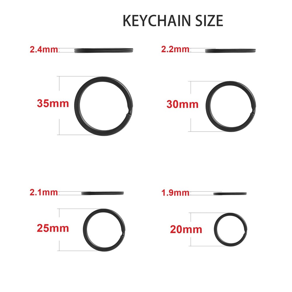 40 Pack Key Ring Keychain Mix 4 Sizes Black Metal Flat Split Key Chains Rings...